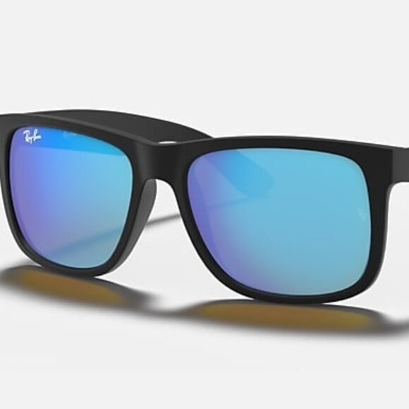 NEW RAY-BAN Justin Color Mix – Matte Rubber Black Frame, Blue Mirror Lenses - Picture 1 of 2